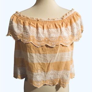 American Eagle Yellow Striped Off the Shoulder Cropped Blouse